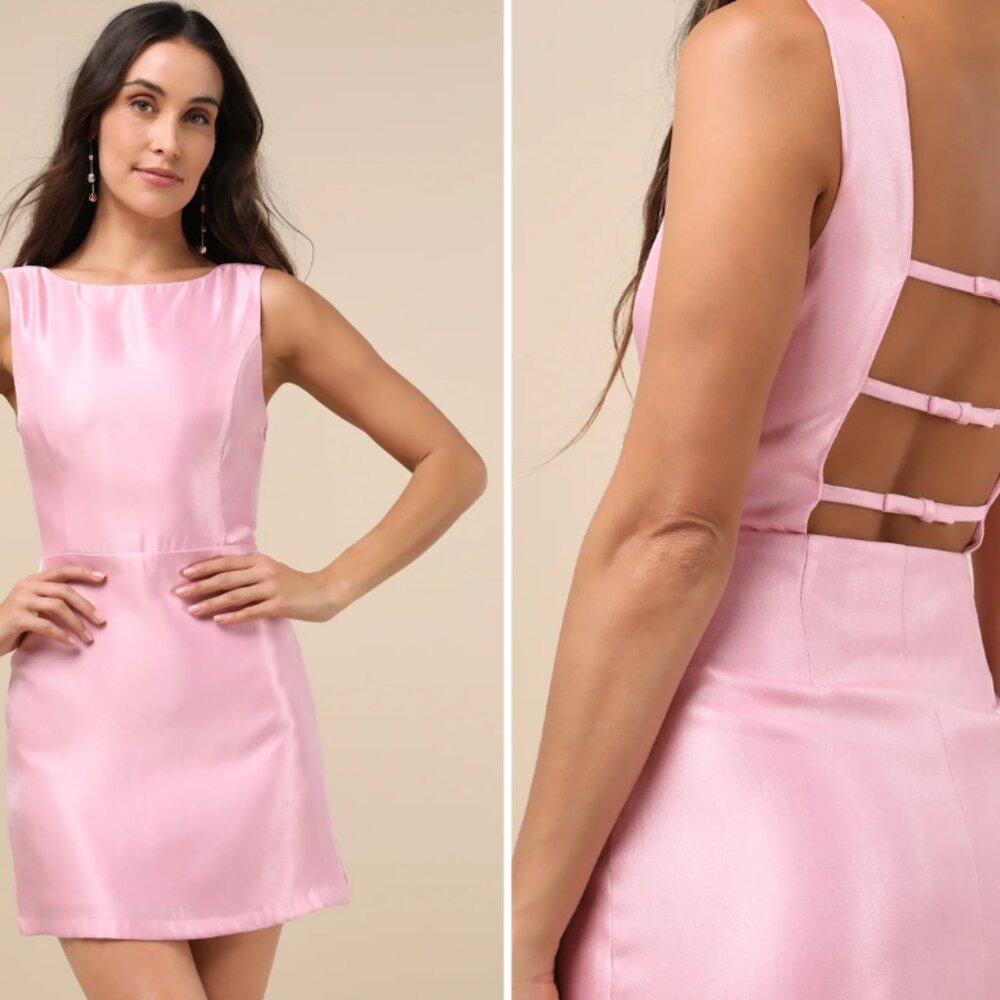 Lulus Sophisticated Selection Pink Sleeveless Backless Mini Dress - Size L - Picture 2 of 2